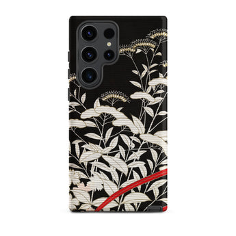 Women’s Kimono with Autumn Plants Samsung Case, Galaxy S23 Ultra / Matte, Black Phone Case White Floral Pattern Red Accent