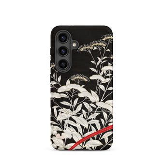 Women’s Kimono with Autumn Plants Samsung Case, Galaxy S24 / Matte, Black Smartphone Case White Botanical Design Red Accent
