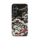 Women’s Kimono with Autumn Plants Samsung Case, Galaxy S24 Plus / Matte, Black Phone Case White Floral Leaf Pattern Diagonal