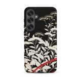 Women’s Kimono with Autumn Plants Samsung Case, Galaxy S25 Plus / Matte, Black Phone Case White Floral Red Ribbon Pattern