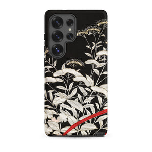 Women’s Kimono with Autumn Plants Samsung Case, Galaxy S25 Ultra / Matte, Black Phone Case White Floral Red Ribbon Design
