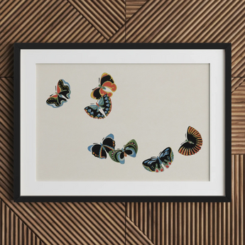 Woodblock Butterflies - Kamisaka Sekka Art Print / Canvas, 30x20’’ / 76x51cm / Black Frame / Matboard, Posters Prints & Visual Artwork,