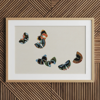 Woodblock Butterflies - Kamisaka Sekka Art Print / Canvas, 30x20’’ / 76x51cm / Natural Frame / Matboard, Posters Prints & Visual Artwork,