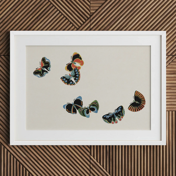 Woodblock Butterflies - Kamisaka Sekka Art Print / Canvas, 30x20’’ / 76x51cm / White Frame / Matboard, Posters Prints & Visual Artwork,