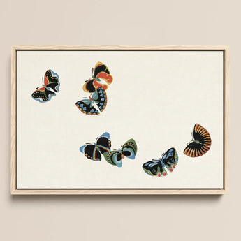 Woodblock Butterflies - Kamisaka Sekka Art Print / Canvas Framed Artwork Five Intricately Designed Butterflies Vibrant Colors Kamisaka