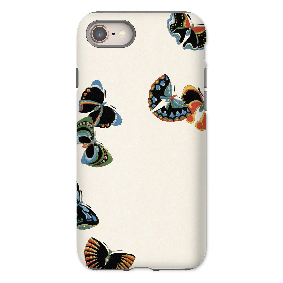 Woodblock Butterflies Kamisaka Sekka Iphone Case, 8 / Matte, Smartphone Case Colorful Butterfly Designs Scattered Cream Colored Background