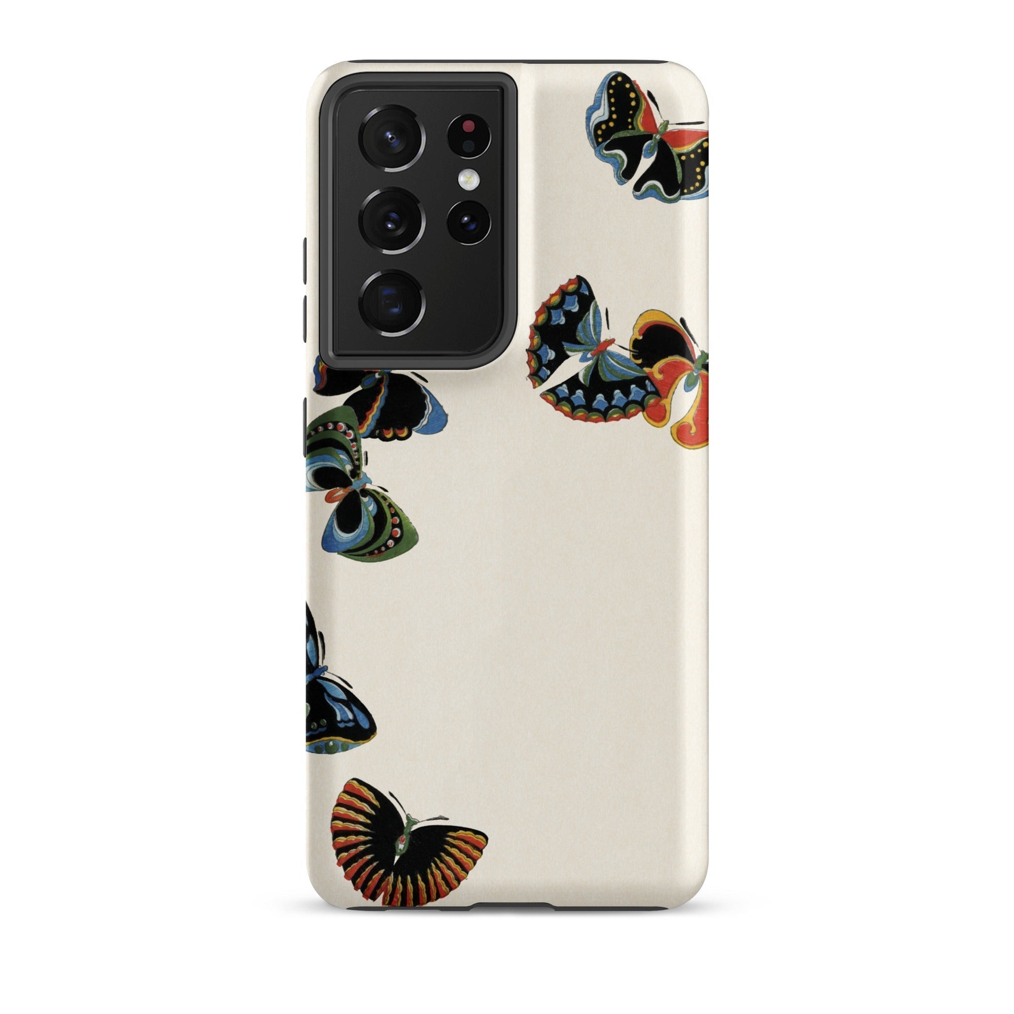 Woodblock Butterflies Kamisaka Sekka Samsung Case, Galaxy S21 Ultra / Matte, White Smartphone Case Adorned Colorful Butterfly Designs