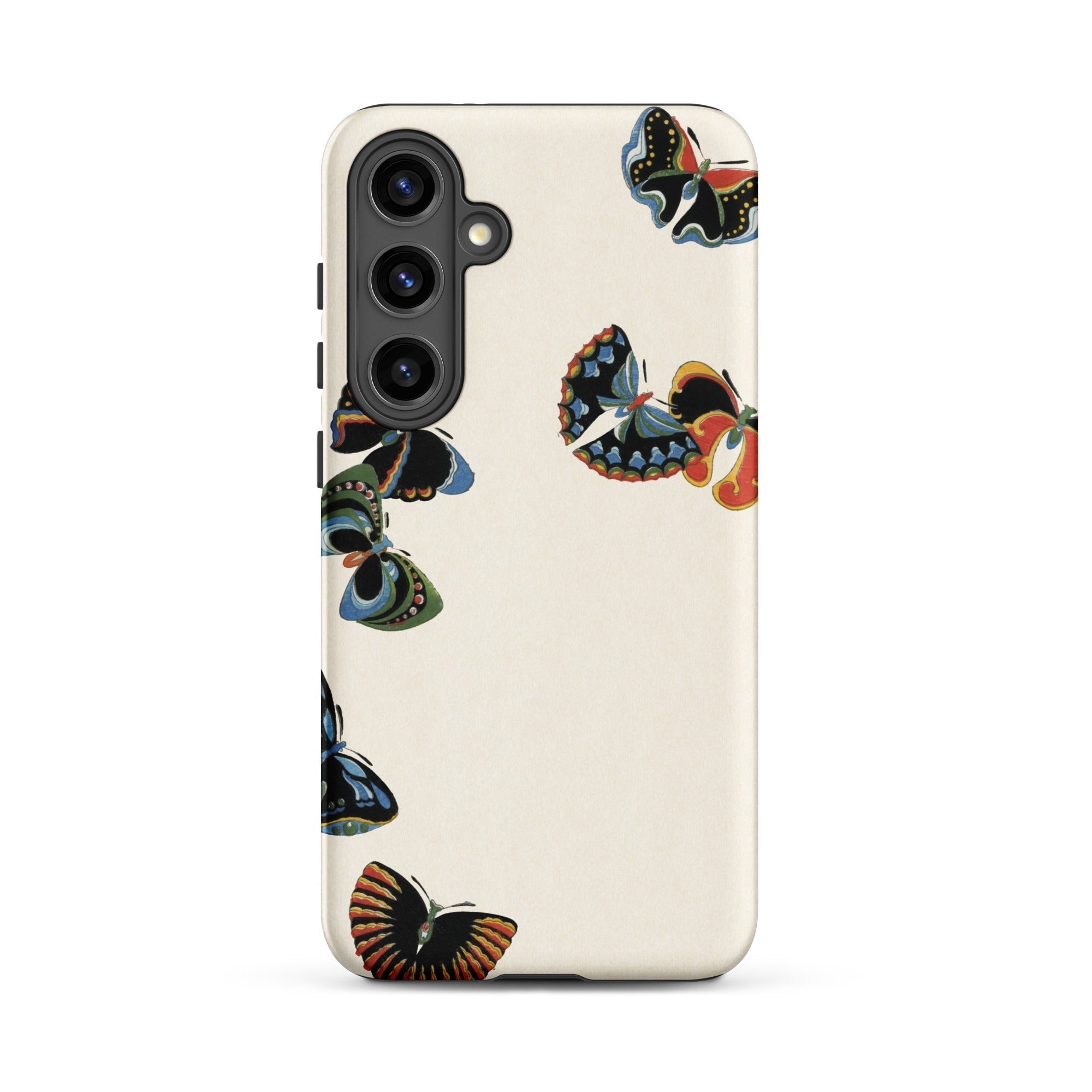Woodblock Butterflies Kamisaka Sekka Samsung Case, Galaxy S24 Plus / Matte, White Phone Case Black Triple Camera Cutout Colorful
