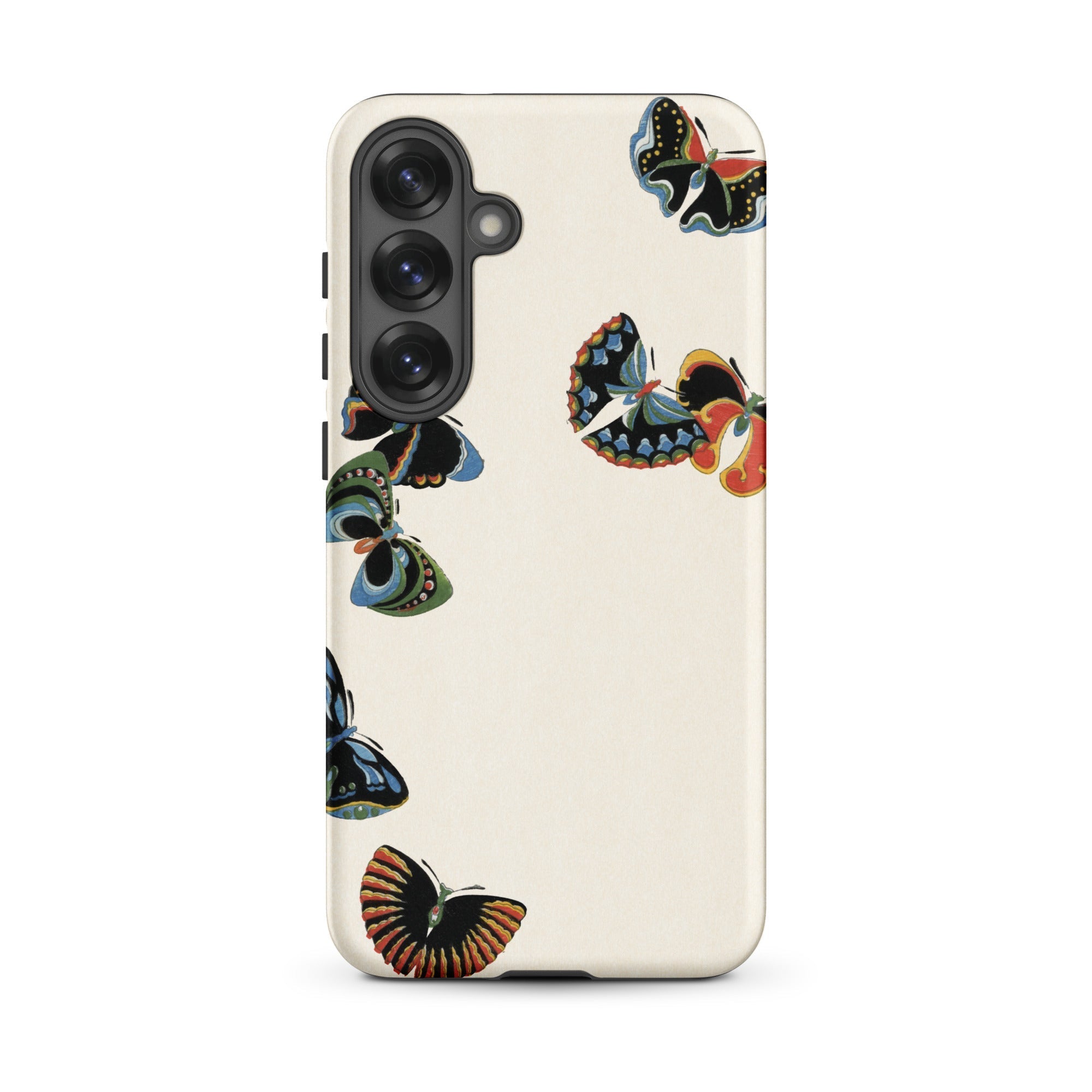 Woodblock Butterflies Kamisaka Sekka Samsung Case, Galaxy S25 Plus / Matte, Protective Phone Case Cream Background Colorful Butterfly
