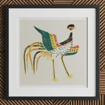 Woodblock Crane - Taguchi Tomoki Art Print, 12x12’’ / 31x31cm / Black Frame / 2’’ Matboard, Framed Colorful Abstract Rooster Print