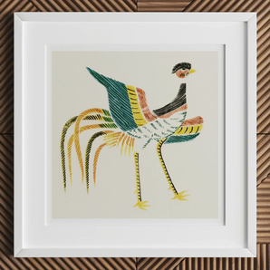 Woodblock Crane - Taguchi Tomoki Art Print, 12x12’’ / 31x31cm / White Frame / 2’’ Matboard, Framed Colorful Stylized Depiction Bird