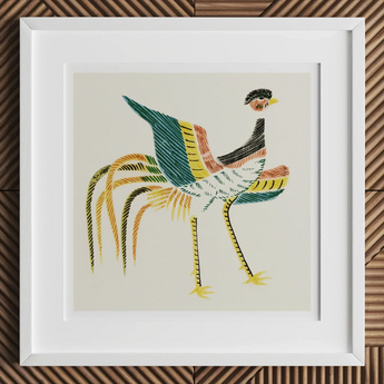 Woodblock Crane - Taguchi Tomoki Art Print, 12x12’’ / 31x31cm / White Frame / 2’’ Matboard, Framed Colorful Stylized Depiction Bird