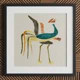 Woodblock Crane - Taguchi Tomoki Art Print / Canvas Vibrant Hand-embroidered Bird Artwork Black Frame White Prints