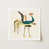 Woodblock Crane - Taguchi Tomoki Art Print / Canvas Square-framed Artwork Stylized Embroidered Bird Teal Black Body Prints
