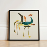 Framed Embroidered Artwork Stylized Bird Teal Black Orange Taguchi Tomoki
