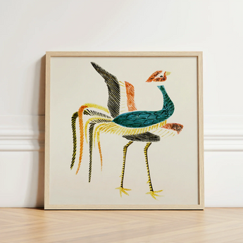 Vibrant Hand-embroidered Crane Artwork Light Wood Frame Taguchi Tomoki