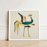 Framed Embroidered Artwork Stylized Bird Teal Black Orange Taguchi Tomoki