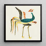 Woodblock Crane - Taguchi Tomoki Art Print / Canvas Vibrant Stylized Bird Artwork Teal Black Body Feathers Taguchi Tomoki