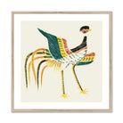 Woodblock Crane - Taguchi Tomoki Art Print, Stylized Bird Colorful Feathers Long Striped Legs
