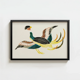 Framed Artwork Stylized Embroidered Bird Teal Black Yellow Taguchi Tomoki, Woodblock Crane, Art Print