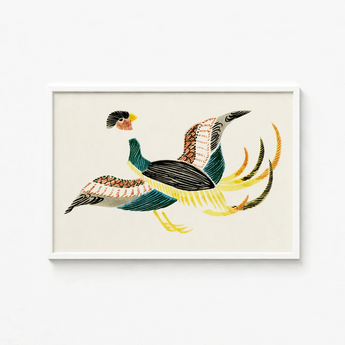 Framed Artwork Stylized Colorful Illustration Two Pheasants Motion Taguchi Tomoki, Woodblock Crane, Art Print