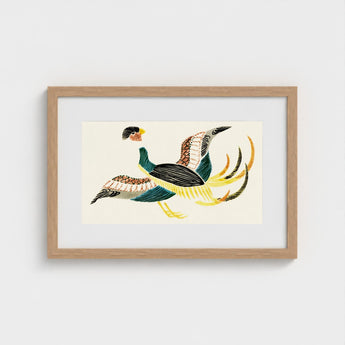Woodblock Crane - Taguchi Tomoki Bird Art Print / Canvas Framed Artwork Stylized Colorful Illustration Two Birds Intricate, Prints