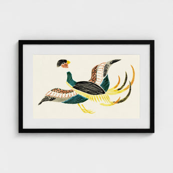 Woodblock Crane - Taguchi Tomoki Bird Art Print / Canvas Stylish Black-framed Vibrant Stylized Illustration Pheasant, Prints