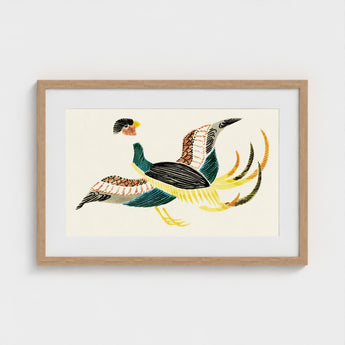 Woodblock Crane - Taguchi Tomoki Bird Art Print / Canvas Framed Artwork Stylized Colorful Illustration Two Birds Intricate, Prints
