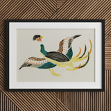 Woodblock Crane - Taguchi Tomoki Bird Art Print / Canvas Framed Artwork Stylized Colorful Bird Intricate Patterns Teal Taguchi Tomoki,