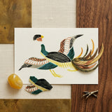 Woodblock Crane - Taguchi Tomoki Bird Art Print / Canvas Hand-embroidered Card Vibrant Stylized Pheasant Layered Feathers Teal Taguchi