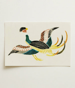Stylized Illustration Pheasant Cream-colored Cardstock Intricate Patterns Teal Taguchi Tomoki, Woodblock Crane, Art Print