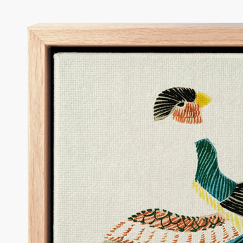 Hand-embroidered Canvas Artwork Stylized Duck Black Yellow Green Taguchi Tomoki, Woodblock Crane, Art Print