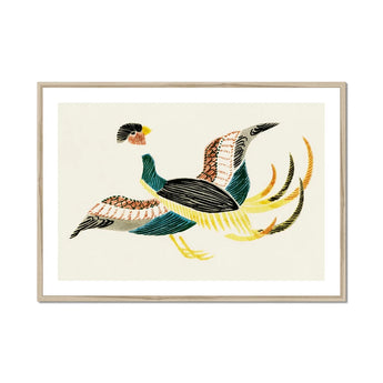 Woodblock Crane - Taguchi Tomoki Bird Art Print, Colorful Bird Teal Black Brown Yellow Feathers Stylized