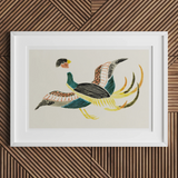 Woodblock Crane - Taguchi Tomoki Bird Art Print, Framed Artwork Stylized Bird Colorful Plumage Elongated Tail