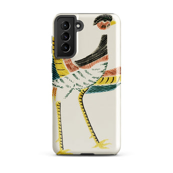 Woodblock Crane - Taguchi Tomoki Bird Phone Case Samsung Galaxy S21 Plus / Gloss Vibrant Illustrated Phone Case Stylized Bird Black Yellow
