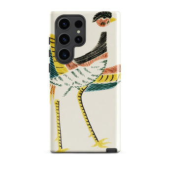 Woodblock Crane - Taguchi Tomoki Bird Phone Case Samsung Galaxy S23 Ultra / Gloss Vibrant Stylized Bird Illustration Yellow Black Green