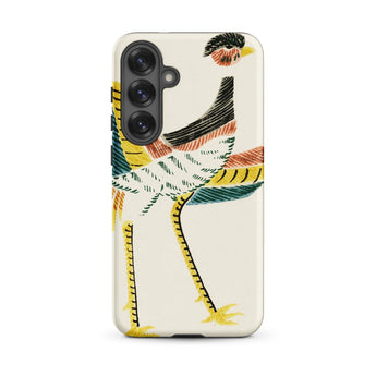 Woodblock Crane - Taguchi Tomoki Bird Phone Case Samsung Galaxy S25 Plus / Matte Vibrant Stylized Pheasant Illustration Bold Yellow Green