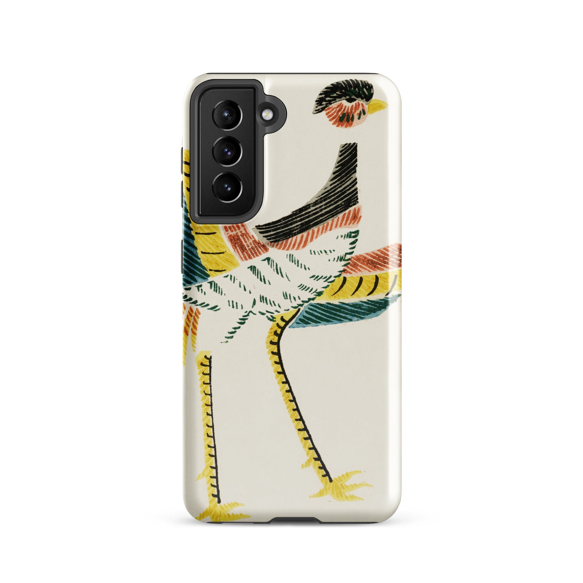 Woodblock Crane Taguchi Tomoki Bird Samsung Case, Galaxy S21 / Gloss, White Smartphone Case Colorful Bird Design