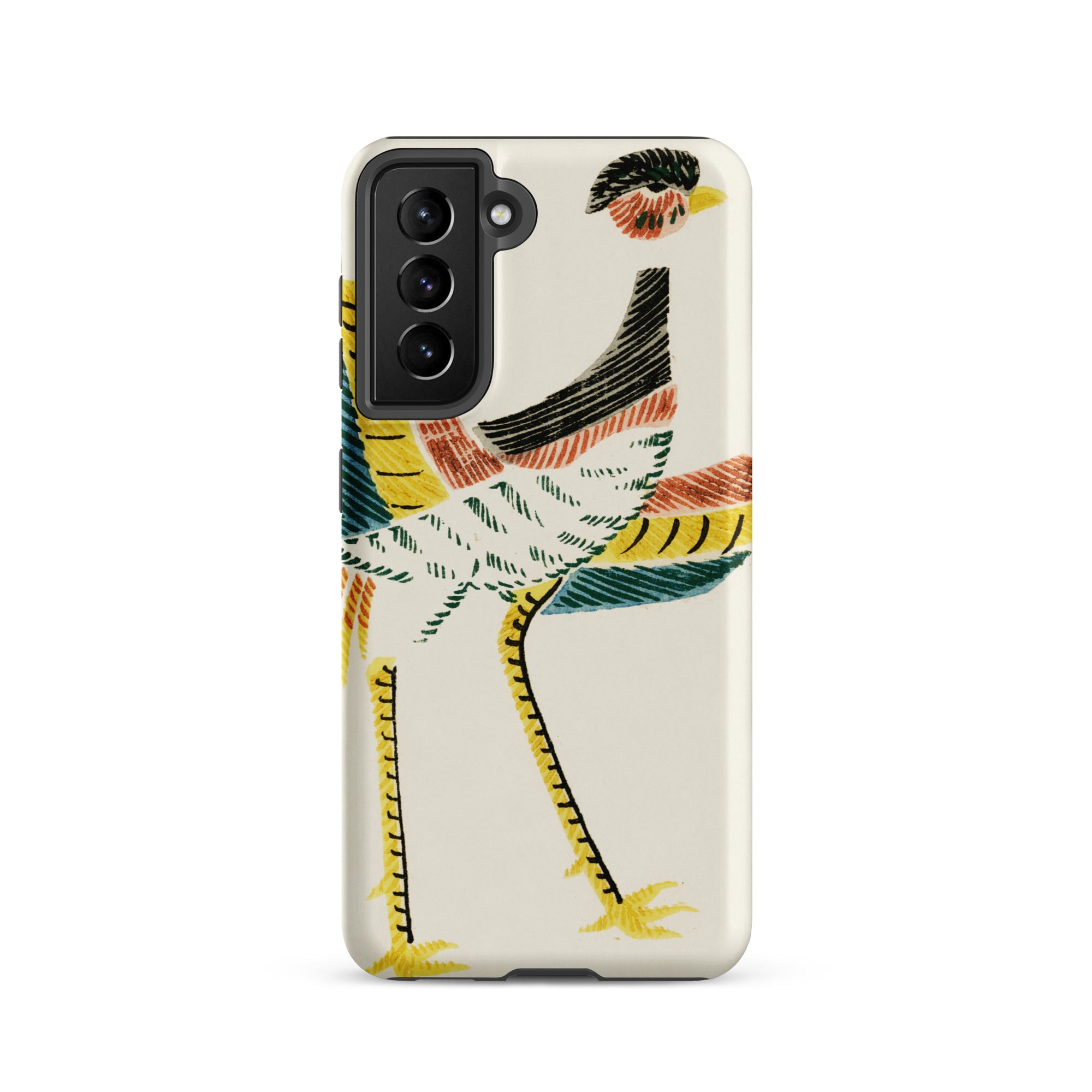 Woodblock Crane Taguchi Tomoki Bird Samsung Case, Galaxy S21 / Matte, White Smartphone Case Colorful Ostrich Like Bird Design