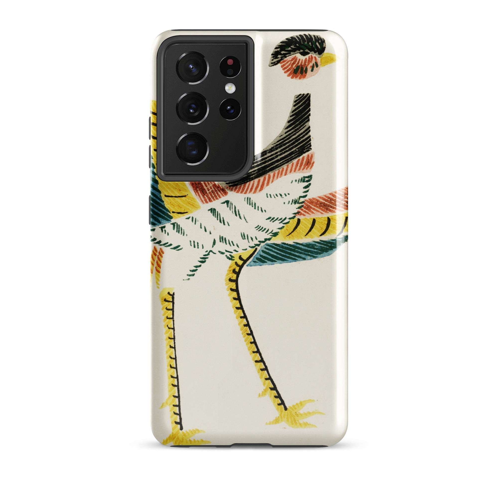 Woodblock Crane Taguchi Tomoki Bird Samsung Case, Galaxy S21 Ultra / Gloss, White Smartphone Case Colorful Bird Design