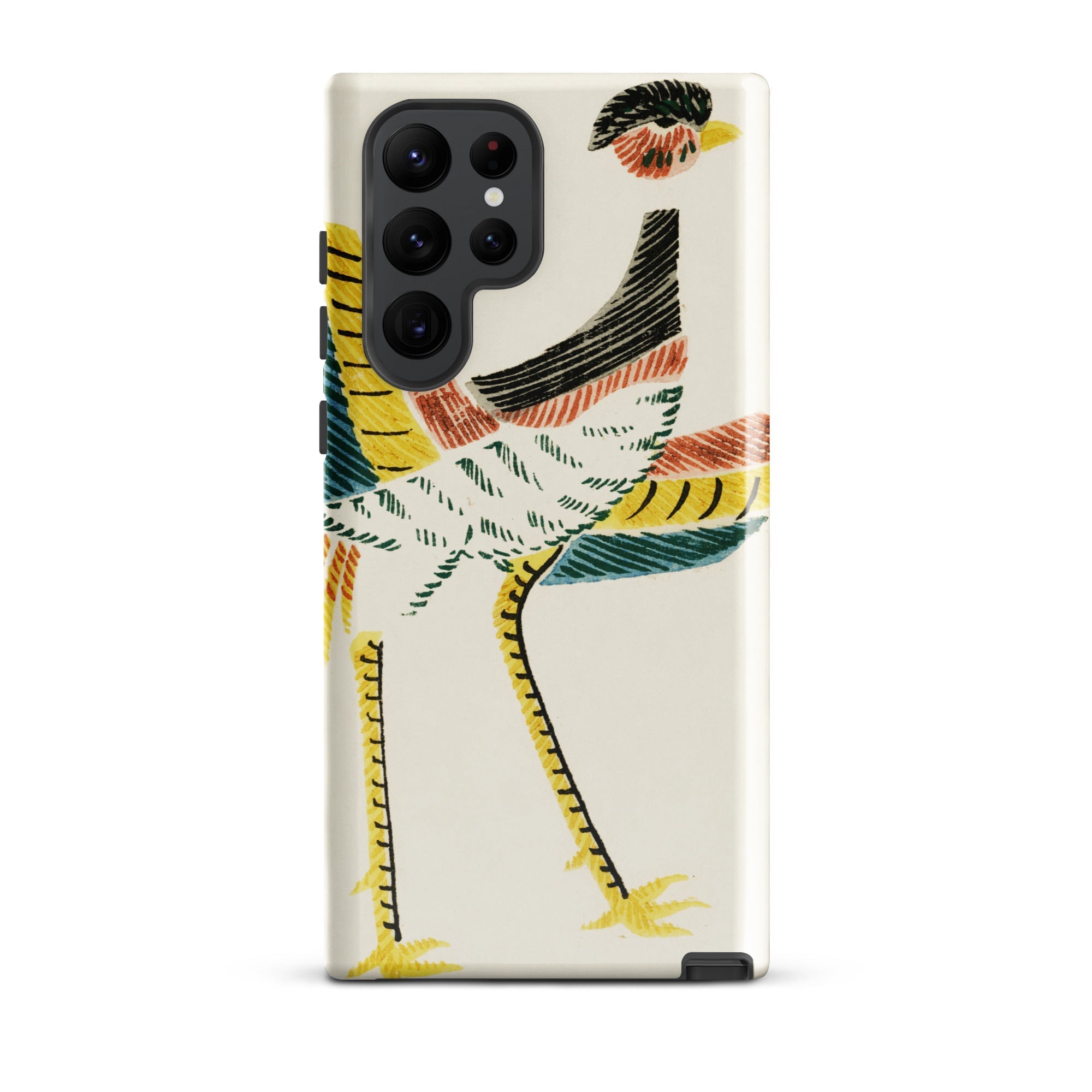 Woodblock Crane Taguchi Tomoki Bird Samsung Case, Galaxy S22 Ultra / Gloss, Smartphone Cream Colored Case Stylized Colorful Bird Design
