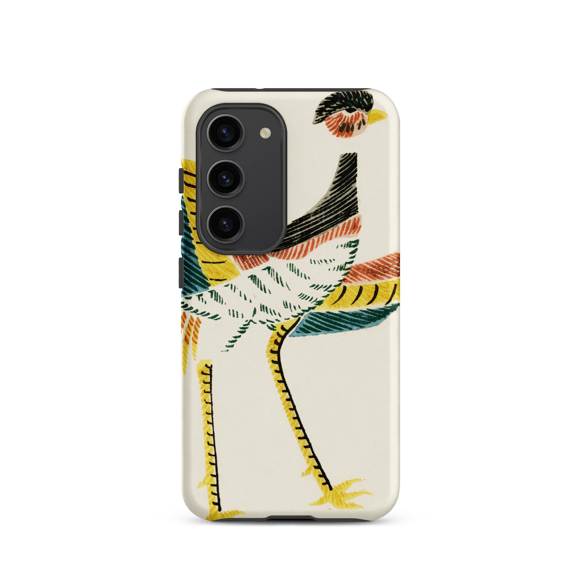 Woodblock Crane Taguchi Tomoki Bird Samsung Case, Galaxy S23 / Matte, Smartphone Case Stylized Colorful Bird Design Light Background