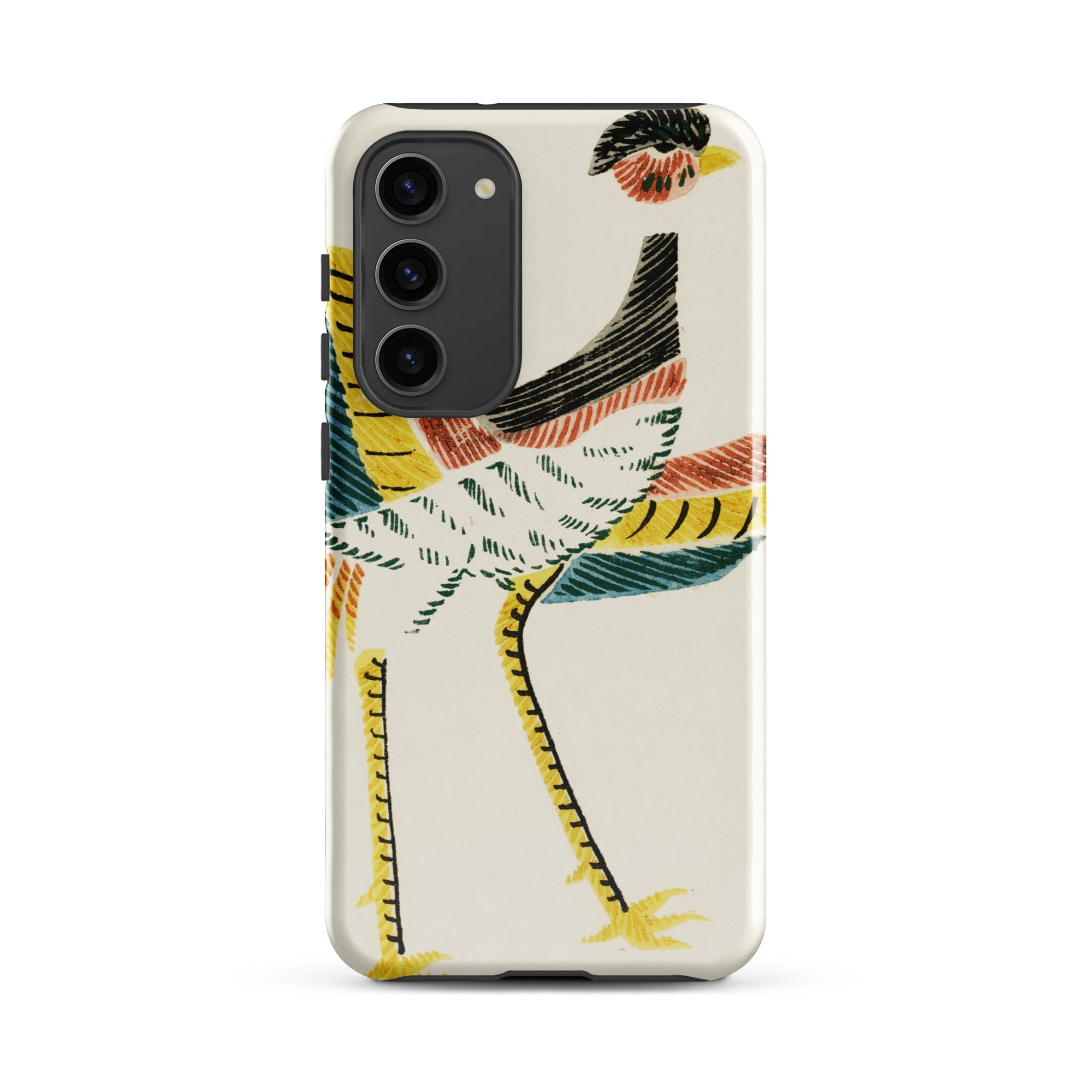 Woodblock Crane Taguchi Tomoki Bird Samsung Case, Galaxy S23 Plus / Gloss, White Smartphone Case Colorful Abstract Bird Design