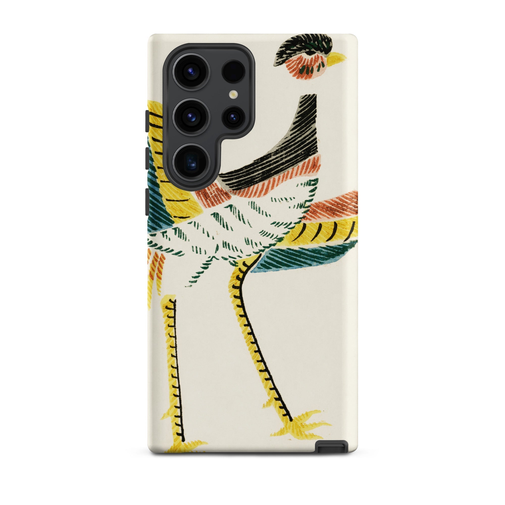 Woodblock Crane Taguchi Tomoki Bird Samsung Case, Galaxy S23 Ultra / Matte, White Smartphone Case Stylized Colorful Bird Illustration