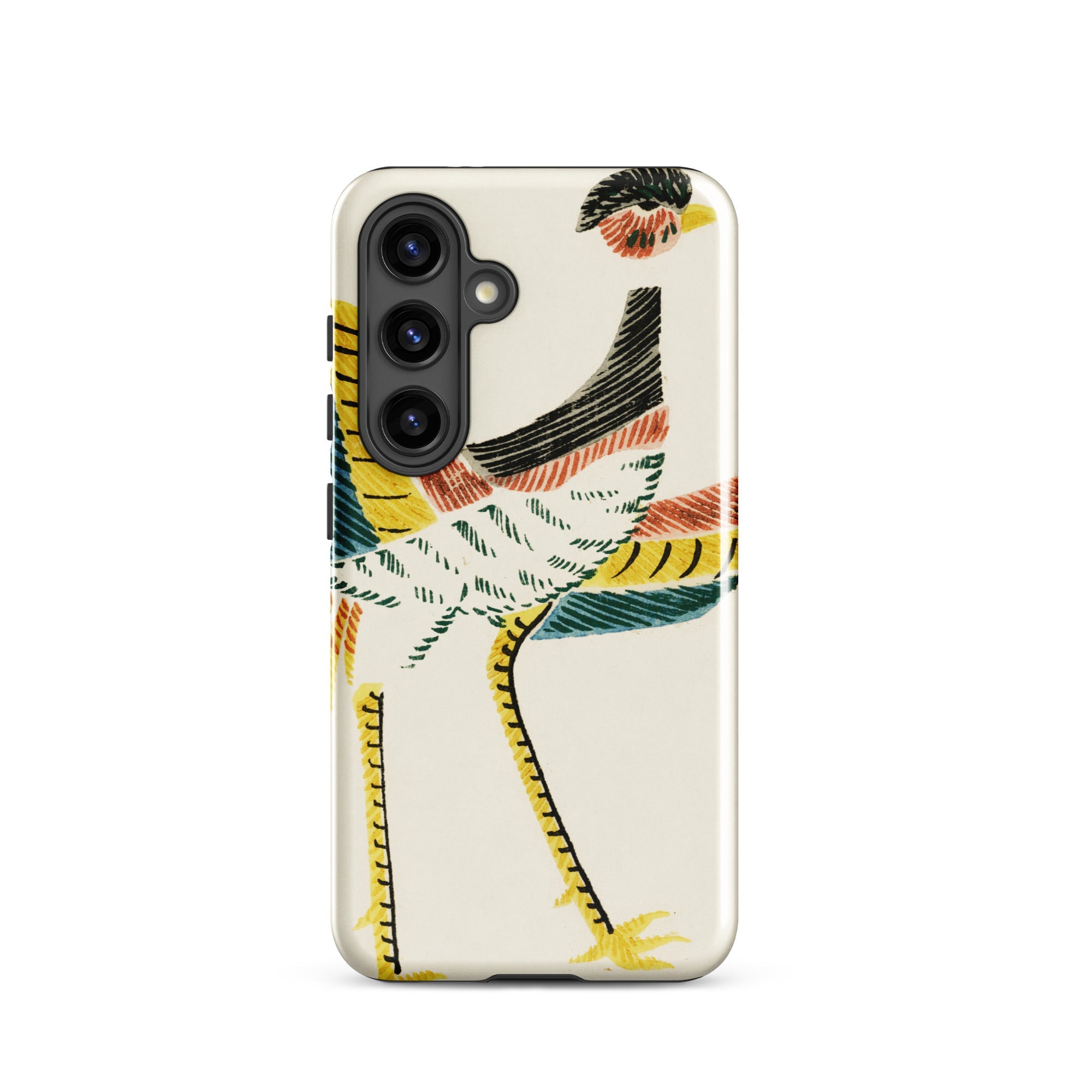 Woodblock Crane Taguchi Tomoki Bird Samsung Case, Galaxy S24 / Gloss, White Smartphone Case Stylized Colorful Bird Design