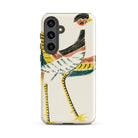 Woodblock Crane Taguchi Tomoki Bird Samsung Case, Galaxy S24 Plus / Gloss, Cream Colored Smartphone Case Stylized Colorful Bird Design