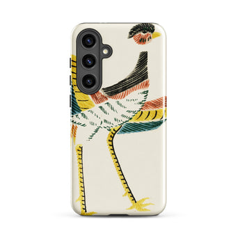 Woodblock Crane - Taguchi Tomoki Bird Samsung Case, Galaxy S24 Plus / Gloss, Cream-colored Smartphone Case Stylized Colorful Bird Design