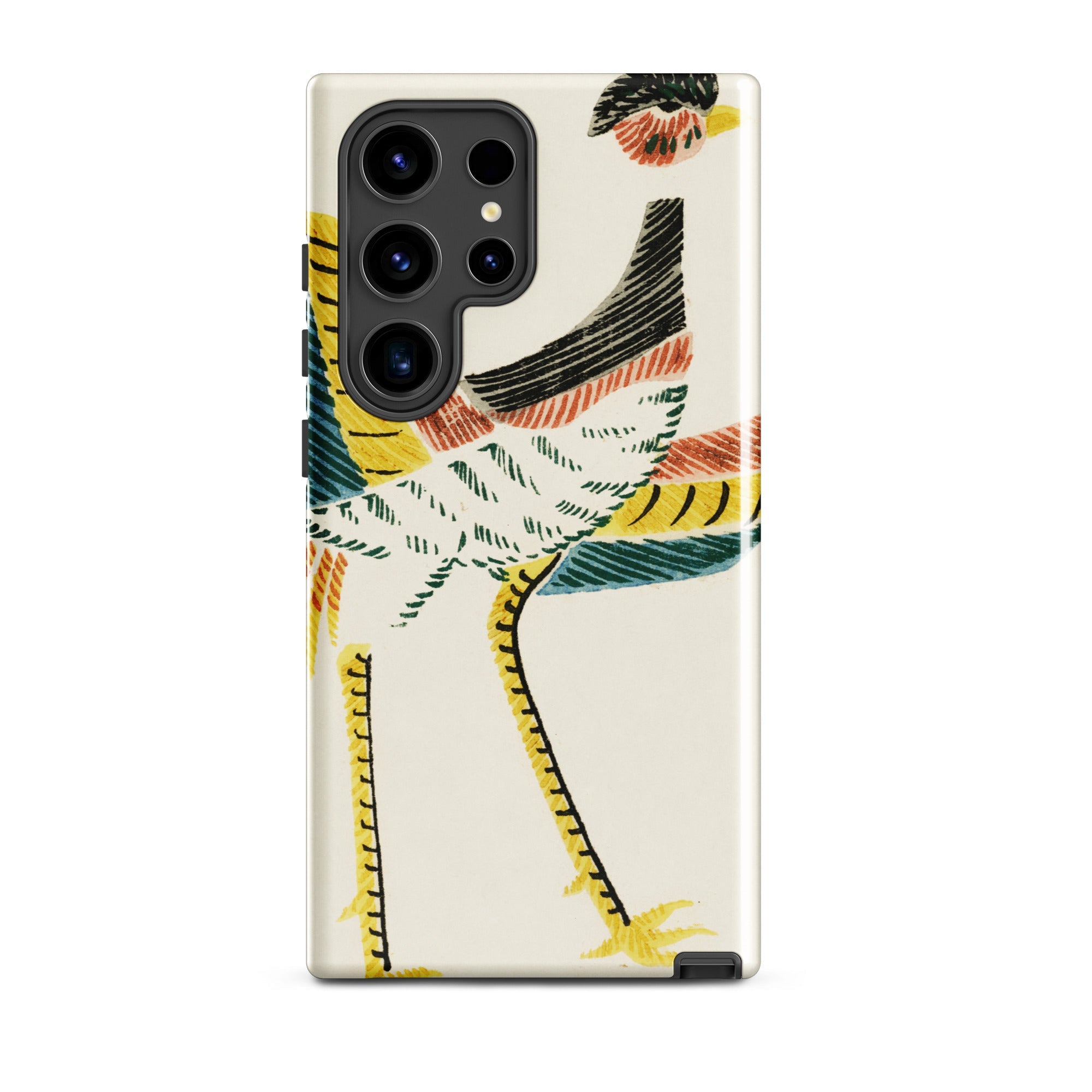 Woodblock Crane Taguchi Tomoki Bird Samsung Case, Galaxy S24 Ultra / Gloss, Smartphone Decorative Case Colorful Abstract Bird Design
