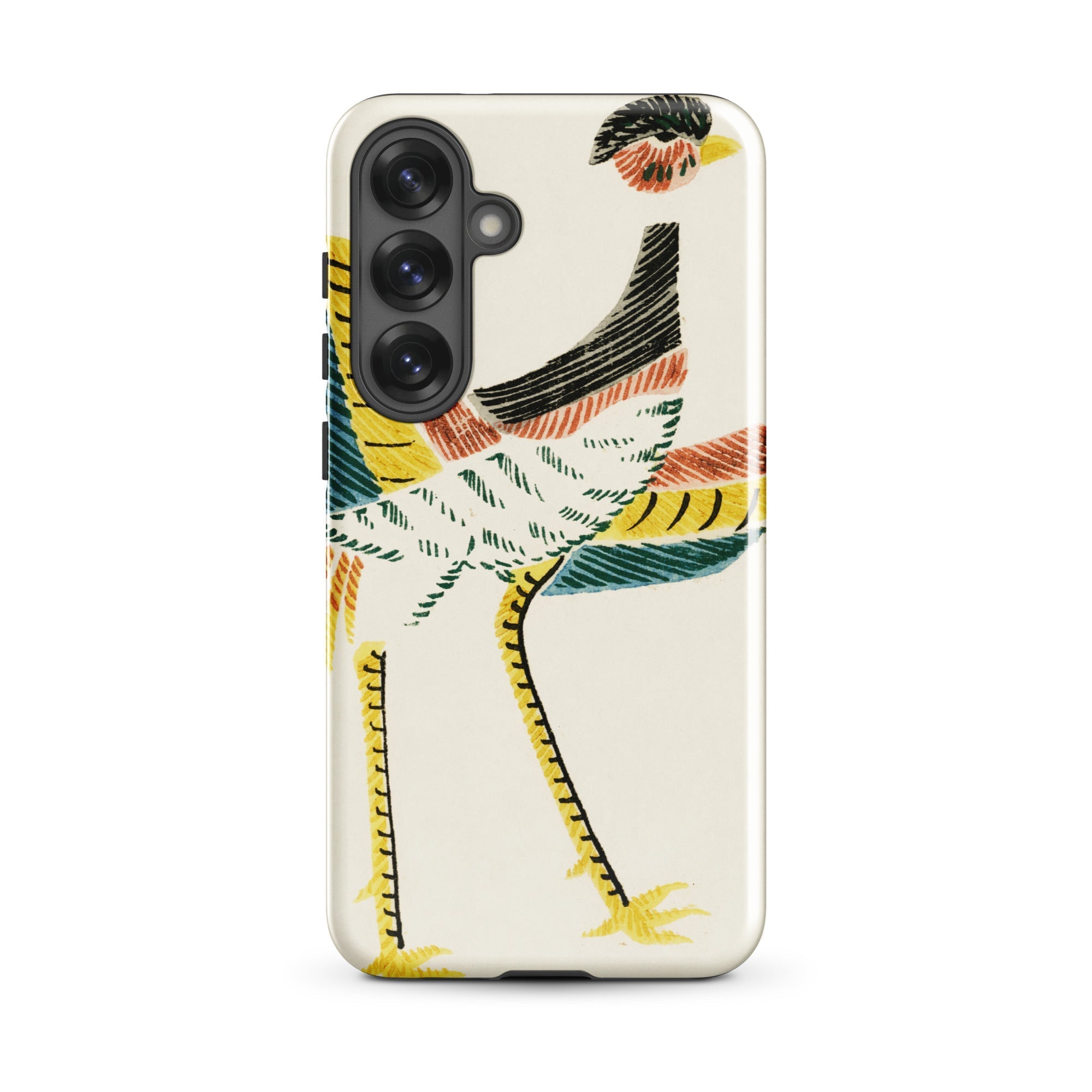 Woodblock Crane Taguchi Tomoki Bird Samsung Case, Galaxy S25 Plus / Gloss, White Smartphone Case Colorful Bird Design
