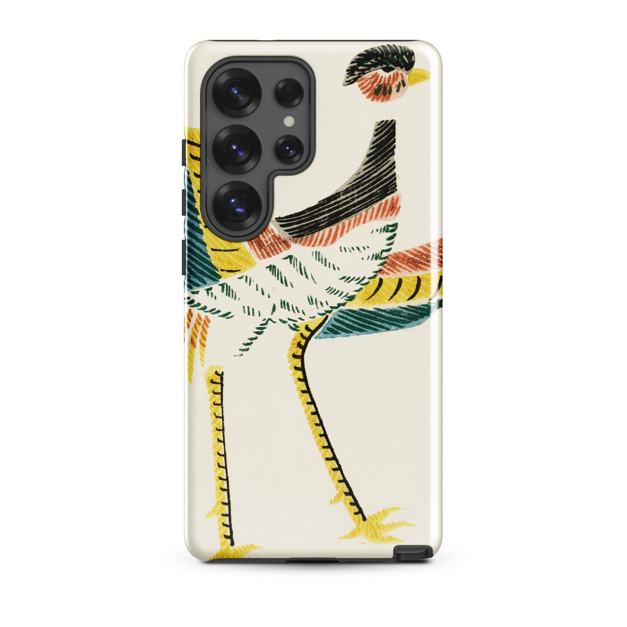 Woodblock Crane Taguchi Tomoki Bird Samsung Case, Galaxy S25 Ultra / Gloss, Phone Case Colorful Abstract Bird Design